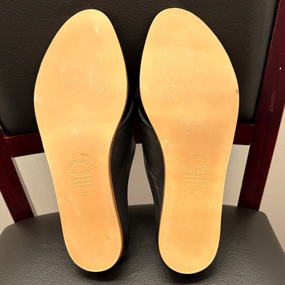 Women’s Size 8 Fabianelli Italy Leather Criss Cross Slide Flats Black Sz 39 - Picture 3 of 4
